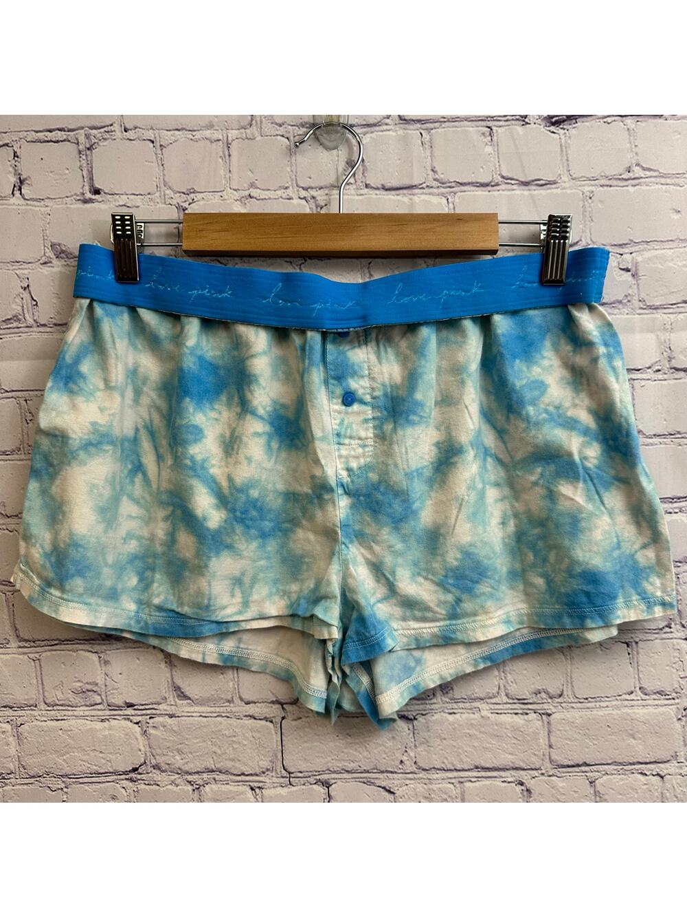Victoria's Secret PINK Sleep Boxy Shorts Sky Blue Tie Dye Women's Large